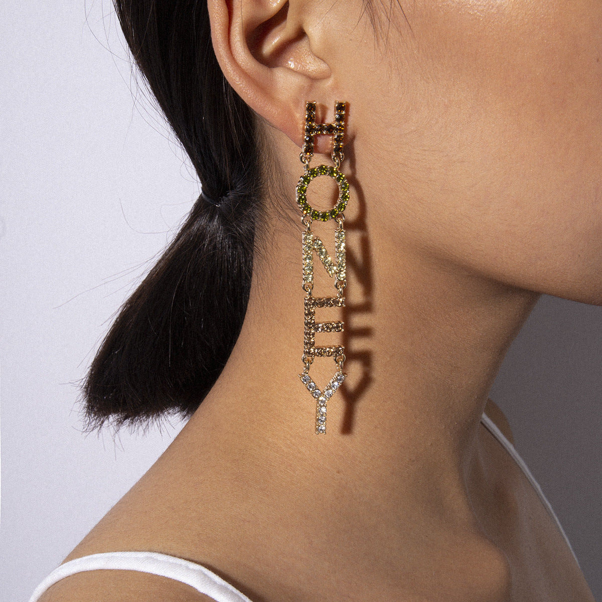 Minimalist Alloy Geometric Letter HONEY Drop Earrings with Tassels