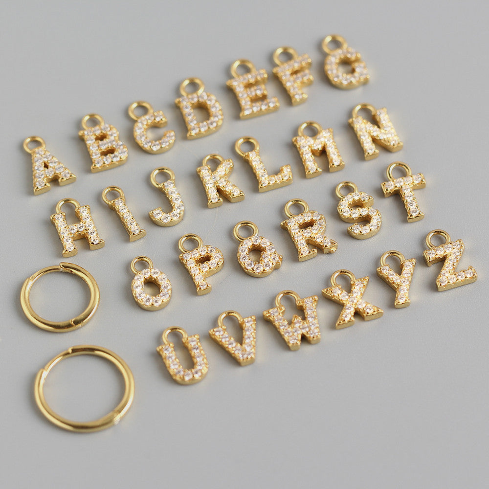 Barra con dije de plata esterlina 925 con letras de diamantes de imitación para mujer