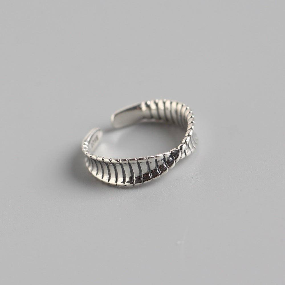 Anello aperto da donna Mobius a onda ritorta geometrica in argento sterling 925 vintage