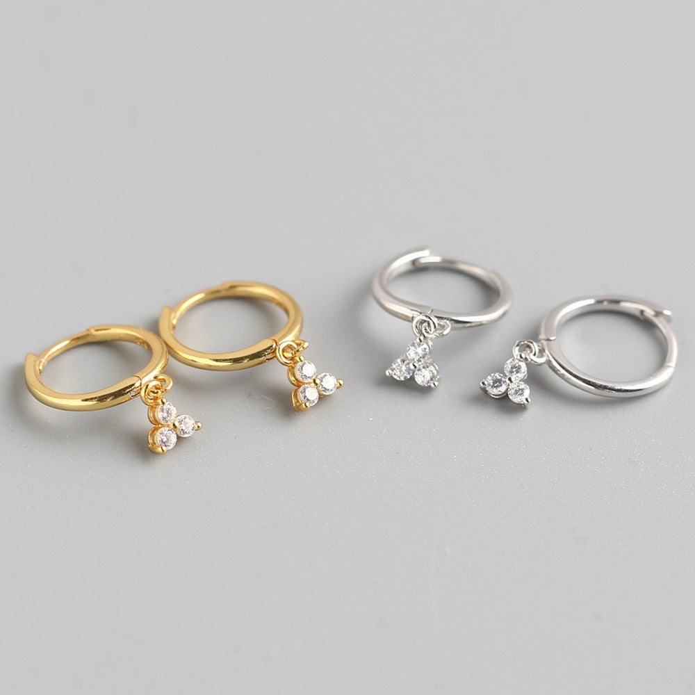 Eleganti Orecchini a Lobo Geometrici Minimalisti con Diamanti in Argento Sterling 925 da Donna