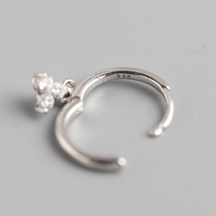 Eleganti Orecchini a Lobo Geometrici Minimalisti con Diamanti in Argento Sterling 925 da Donna