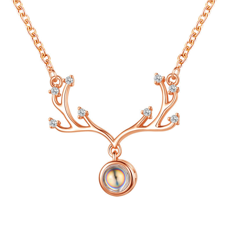 Collana Corno di Cervo Catena Sottile Ramata Ciondolo Minimalista Regalo Festivo di Natale