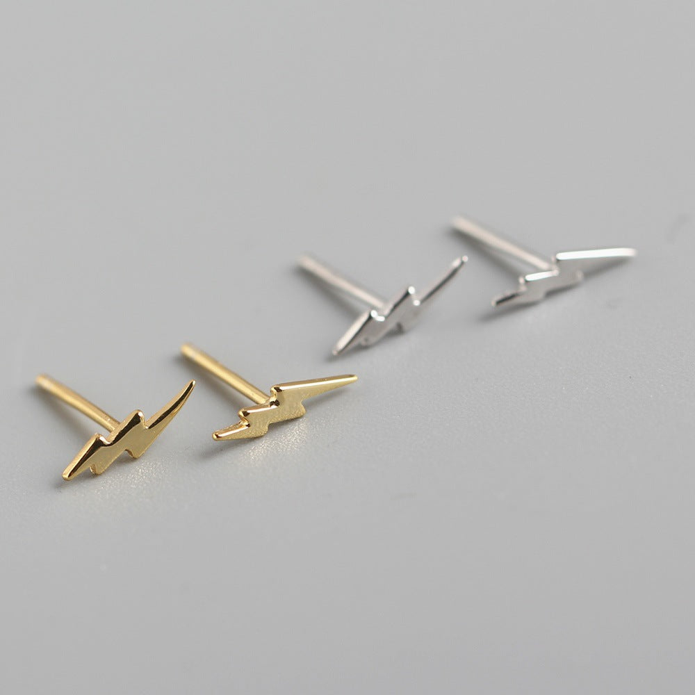 Orecchini a perno con fulmine lucido geometrico in argento sterling 925 da donna, stile streetwear minimalista