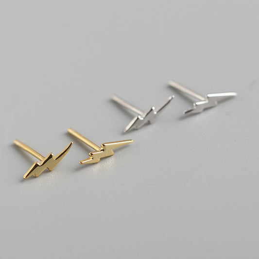 Orecchini a perno con fulmine lucido geometrico in argento sterling 925 da donna, stile streetwear minimalista