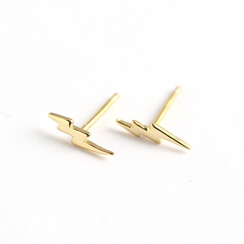 Orecchini a perno con fulmine lucido geometrico in argento sterling 925 da donna, stile streetwear minimalista