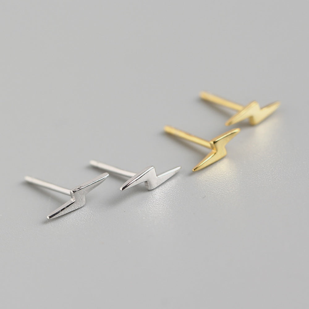Orecchini a perno con bullone a forma di fulmine geometrico lucido in argento sterling 925, stile streetwear minimalista