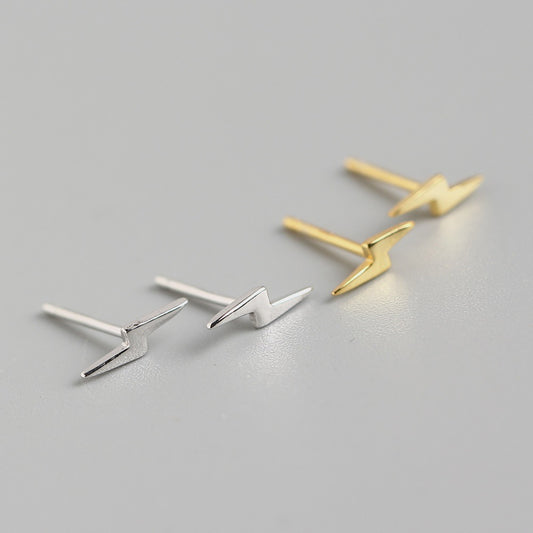 Orecchini a perno con bullone a forma di fulmine geometrico lucido in argento sterling 925, stile streetwear minimalista