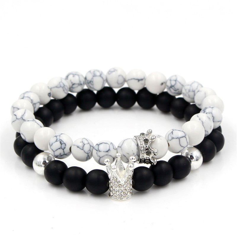 Fashion Crown Alloy Bracelet with Turquoise and Rhinestone Inlay for Unisex