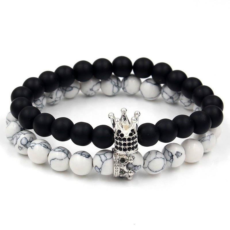 Fashion Crown Alloy Bracelet with Turquoise and Rhinestone Inlay for Unisex