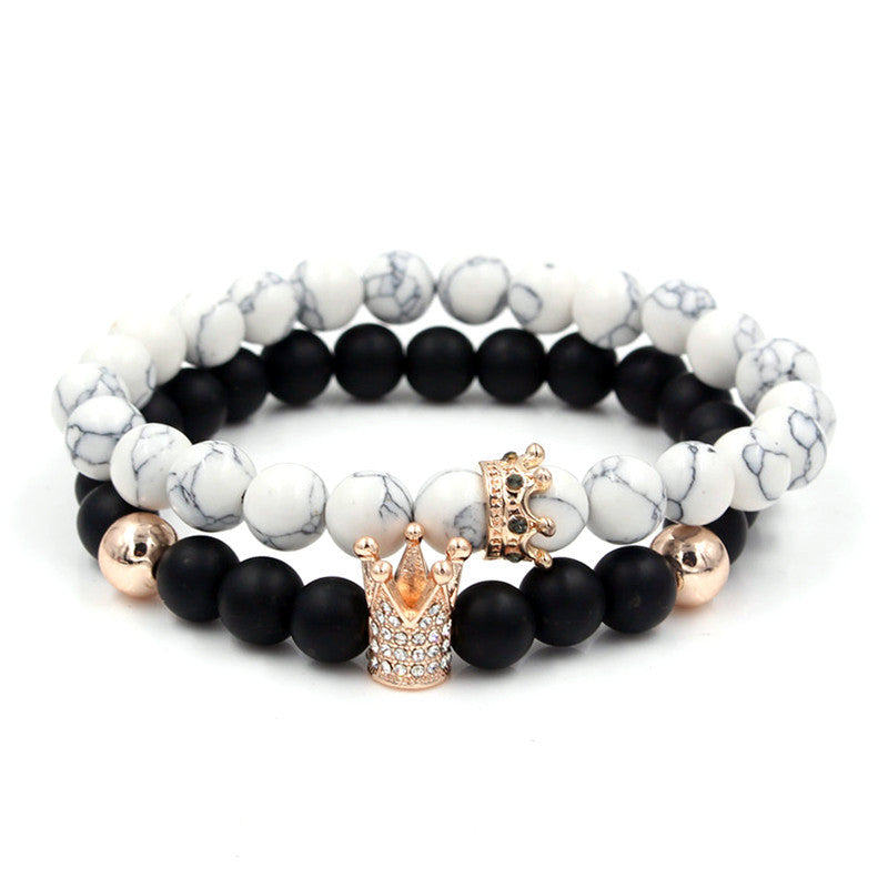 Fashion Crown Alloy Bracelet with Turquoise and Rhinestone Inlay for Unisex