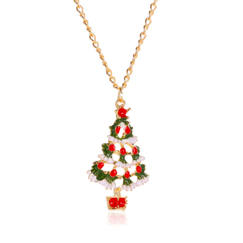 Set di orecchini e collana con albero di Natale in lega placcata alla moda e catena a croce