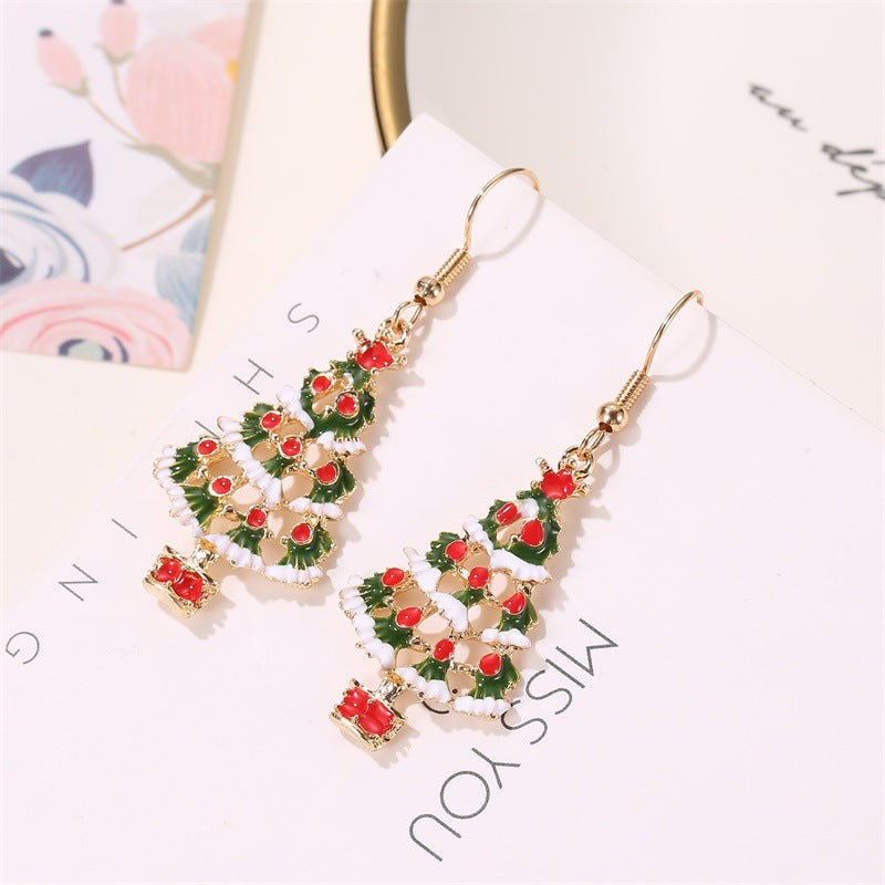 Set di orecchini e collana con albero di Natale in lega placcata alla moda e catena a croce