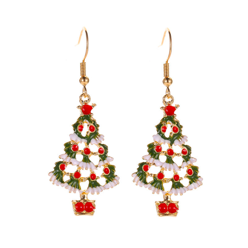 Set di orecchini e collana con albero di Natale in lega placcata alla moda e catena a croce