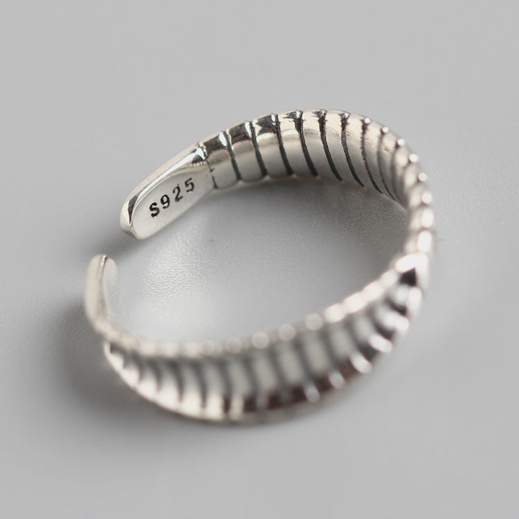 Anello aperto da donna Mobius a onda ritorta geometrica in argento sterling 925 vintage