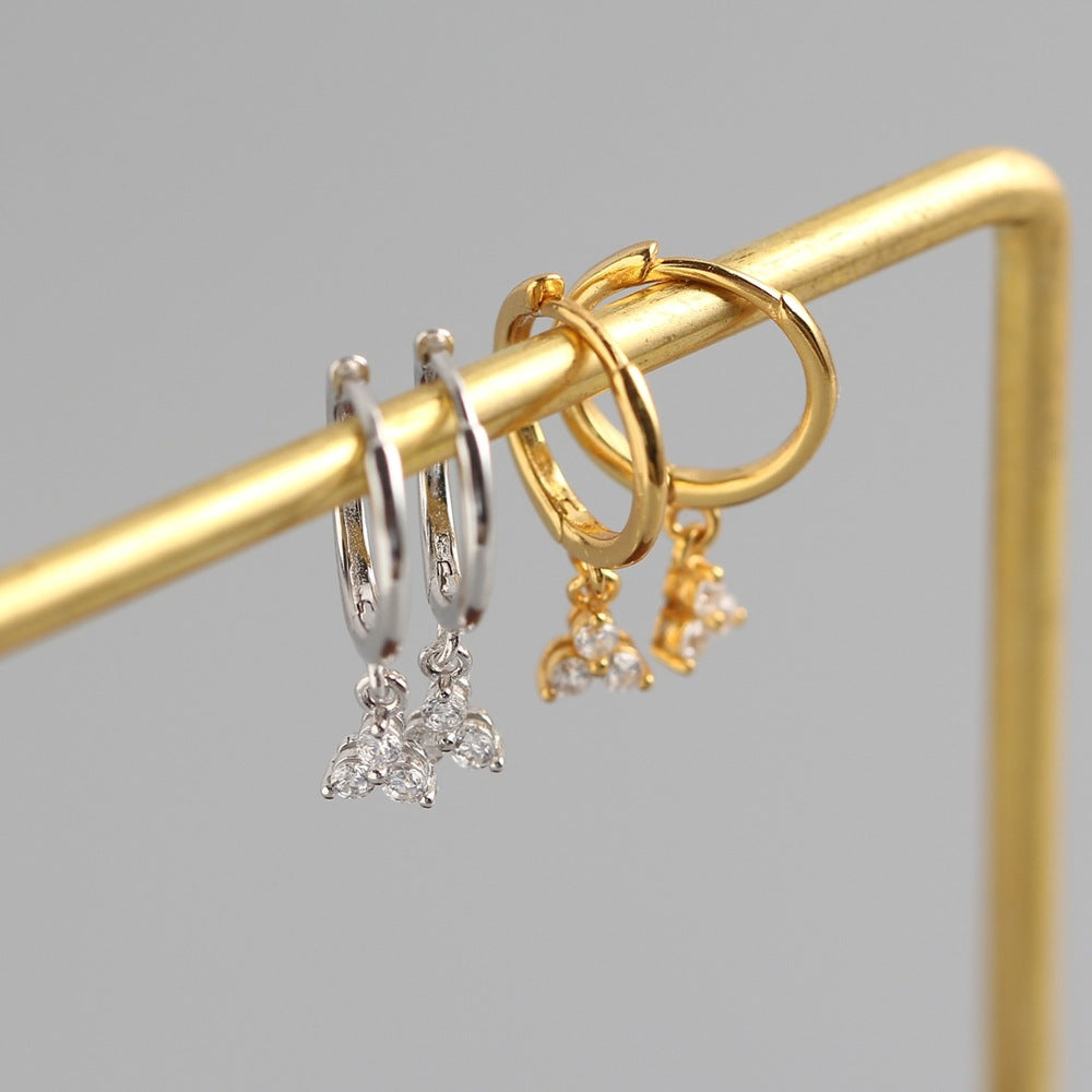 Eleganti Orecchini a Lobo Geometrici Minimalisti con Diamanti in Argento Sterling 925 da Donna