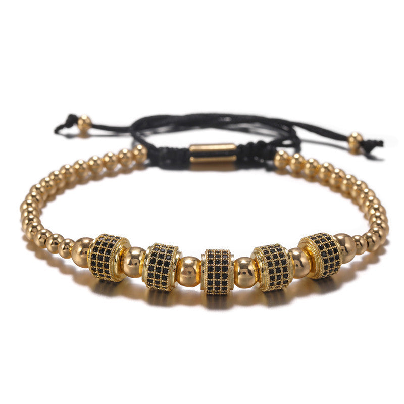 Punk Brass Cubic Zirconia Geometric Woven Beaded Bracelet