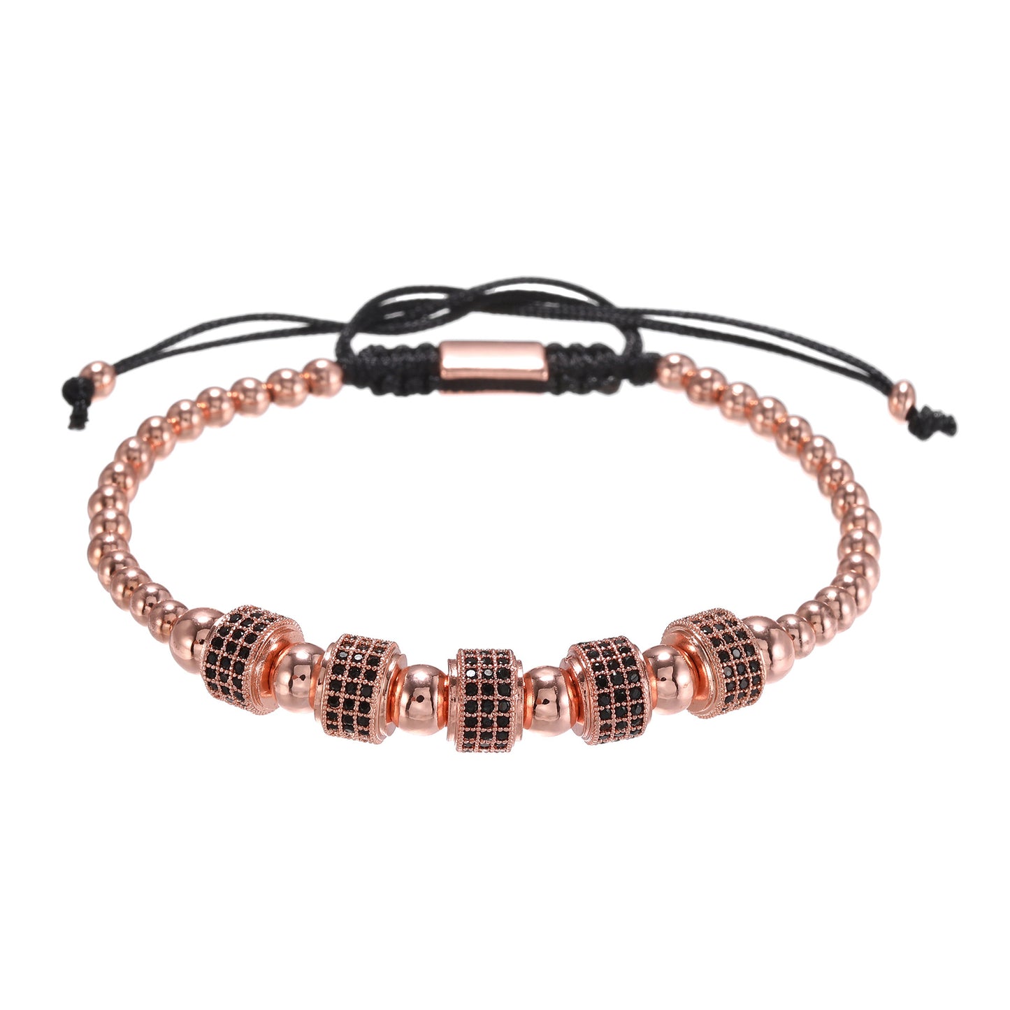 Punk Brass Cubic Zirconia Geometric Woven Beaded Bracelet