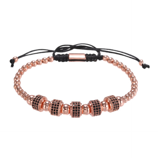 Punk Brass Cubic Zirconia Geometric Woven Beaded Bracelet
