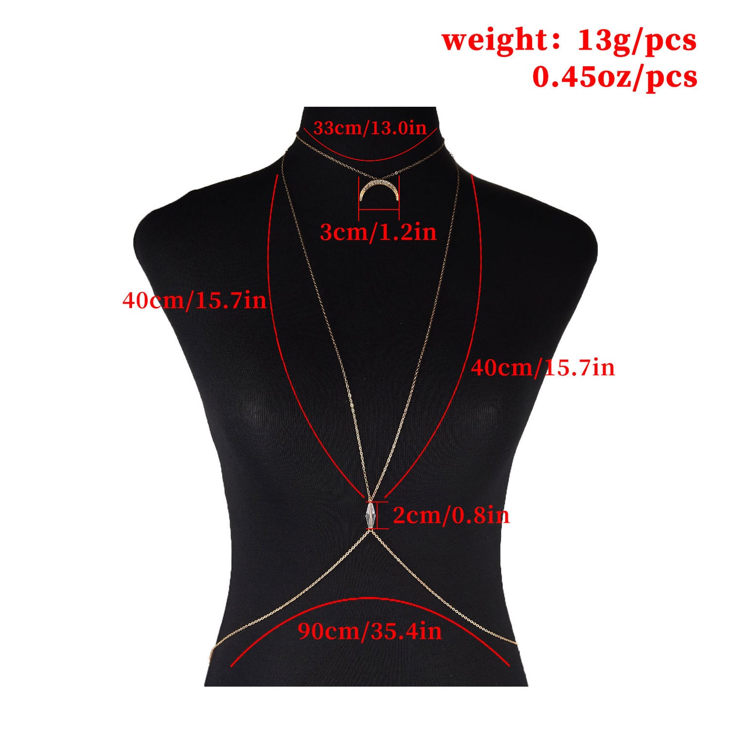 Punk Style Plated Alloy Crescent Pendant Body Chain for Women