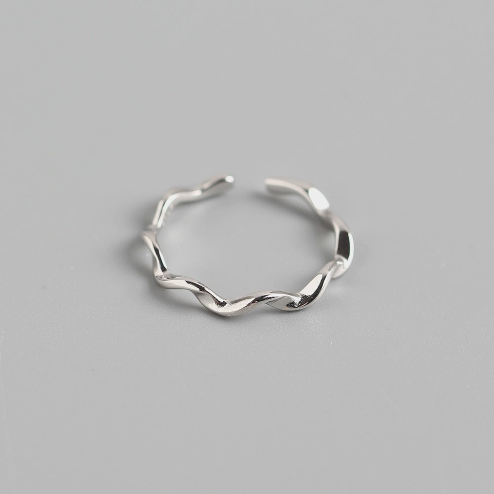 Minimalist S925 Sterling Silver Polished Geometric Mobius Wave Ring for Women