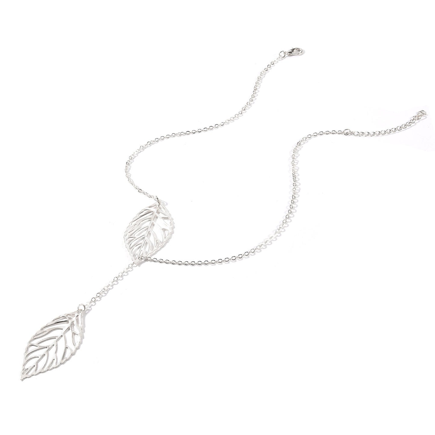 Minimalist Nature Inspired Metal Leaf Pendant Necklace for Women Short Clavicle Chain with Cross Link Design