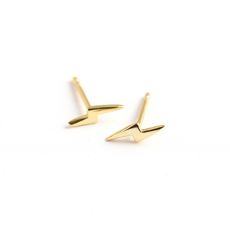 Orecchini a perno con bullone a forma di fulmine geometrico lucido in argento sterling 925, stile streetwear minimalista