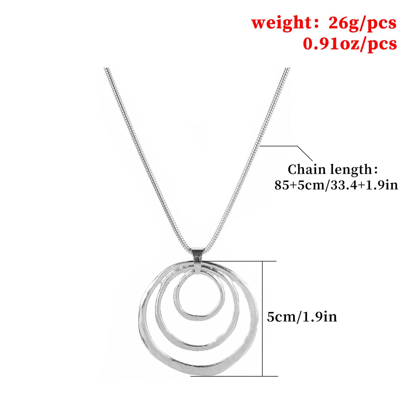 Vintage Fashion Circle Pendant Necklace for Women Alloy Snake Chain Sweater Necklace