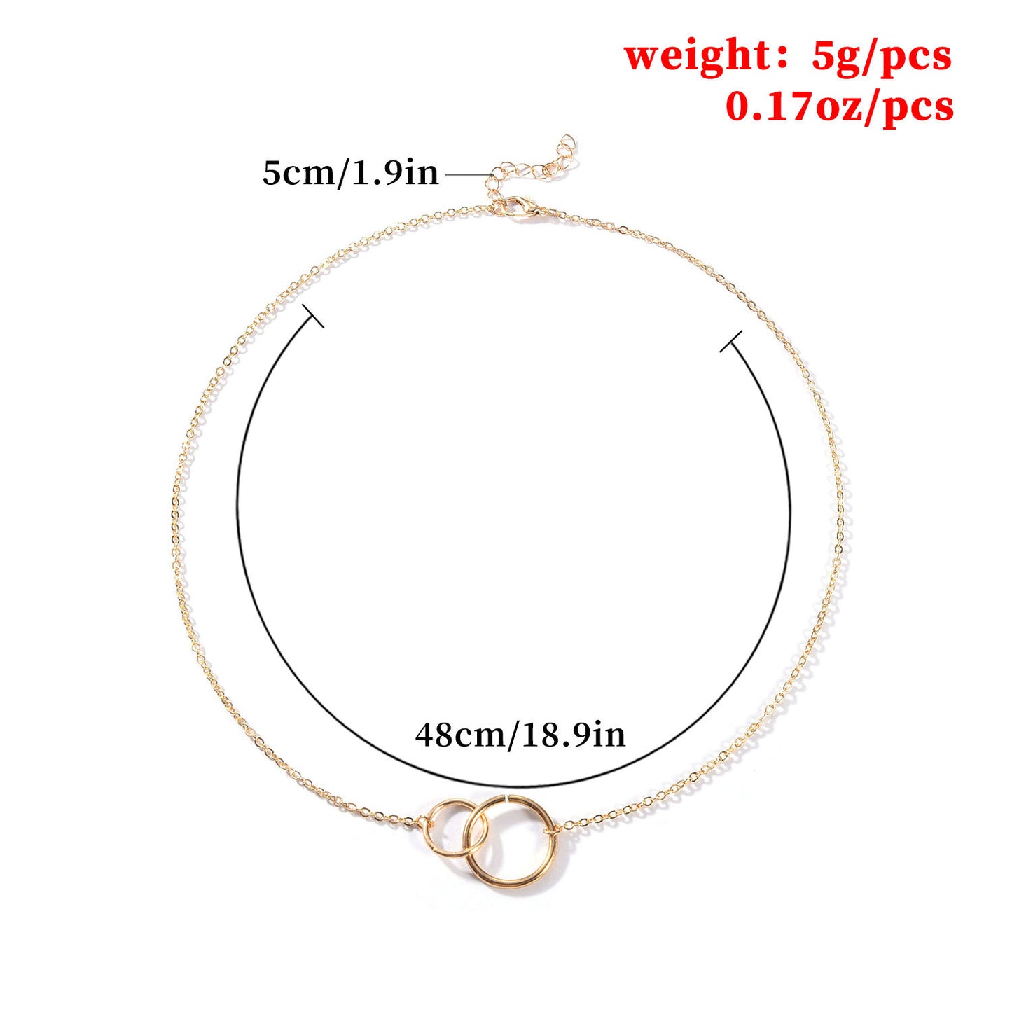 Women's Short Double Metal Ring Link Necklace in Alloy with Plated Finish