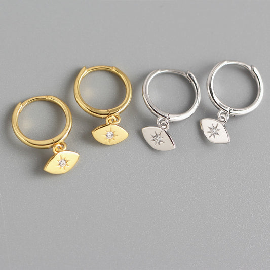 Orecchini a Cerchio Minimalisti Unici Occhio Sole in Argento Sterling 925