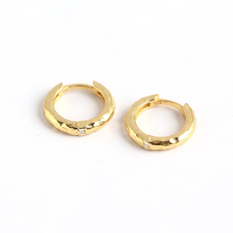 Minimalist 925 Sterling Silver Polished Round Hammered Hoop Earrings