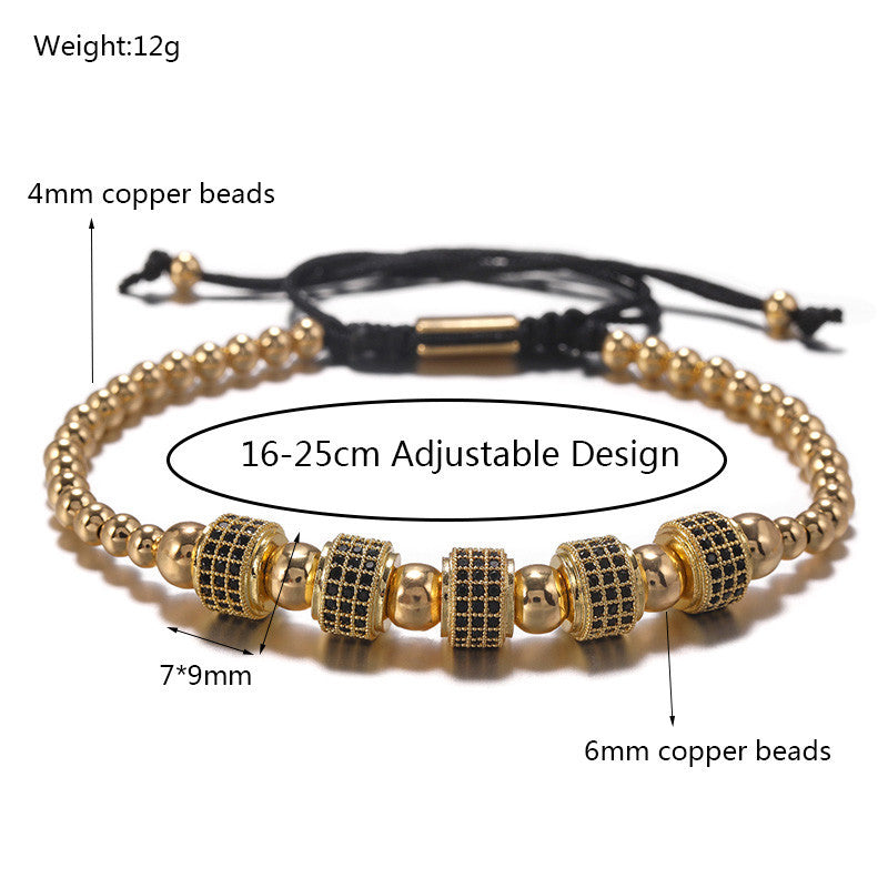 Punk Brass Cubic Zirconia Geometric Woven Beaded Bracelet