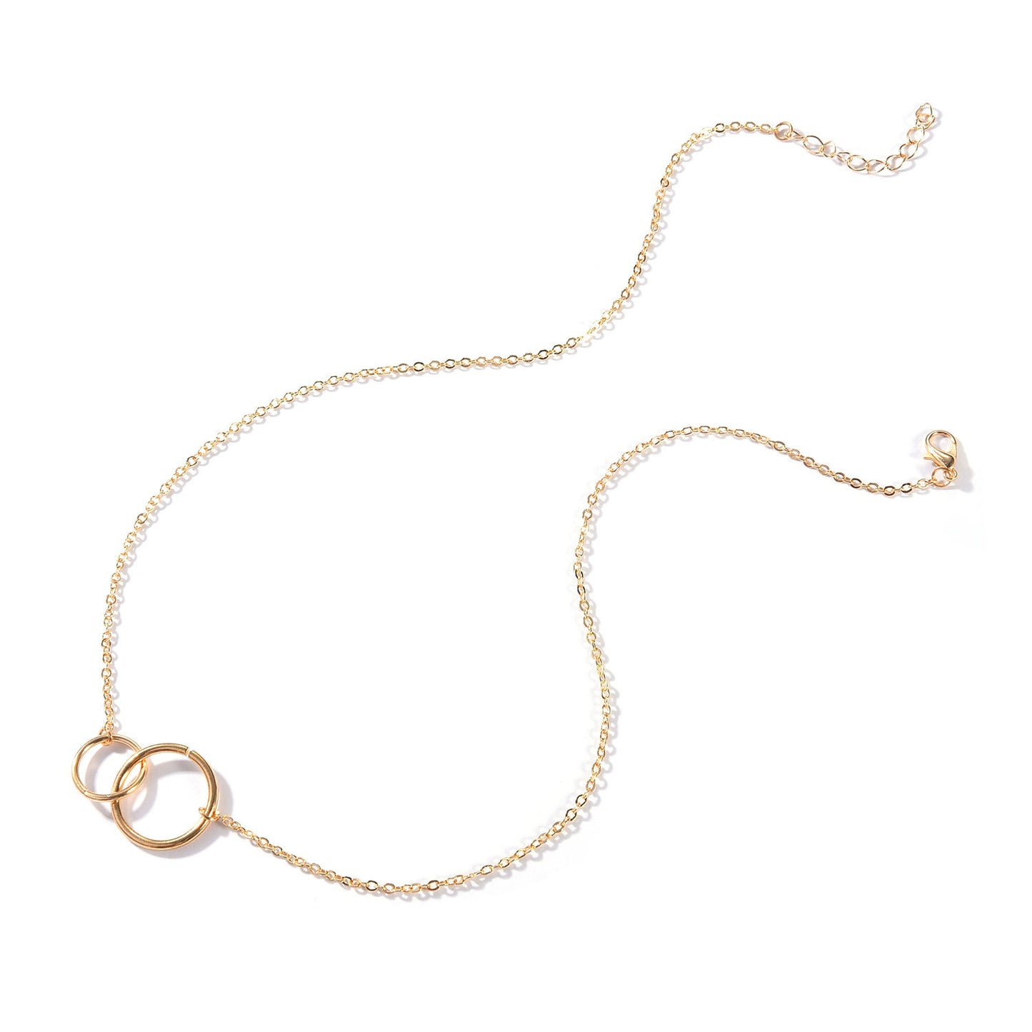 Women's Short Double Metal Ring Link Necklace in Alloy with Plated Finish