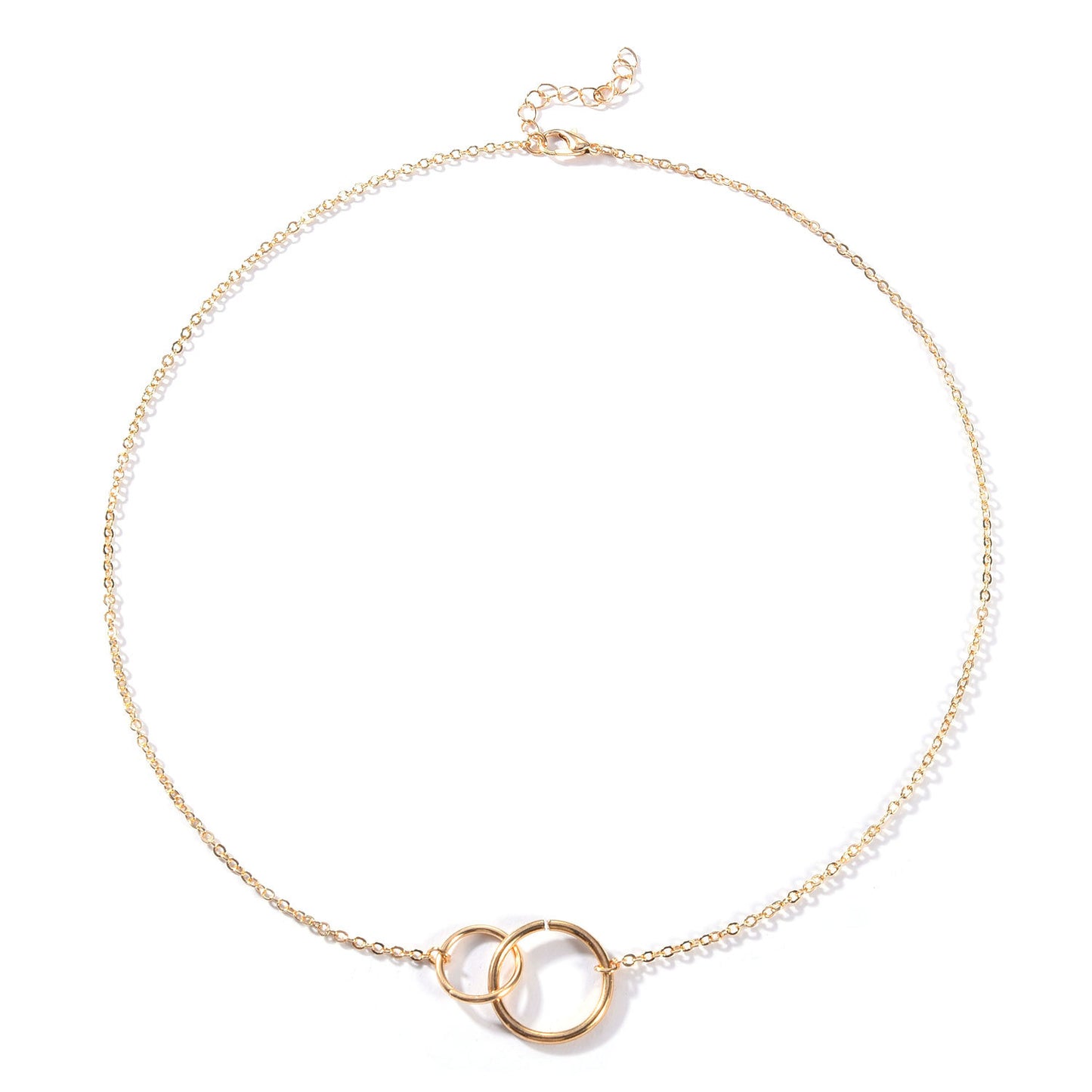 Women's Short Double Metal Ring Link Necklace in Alloy with Plated Finish