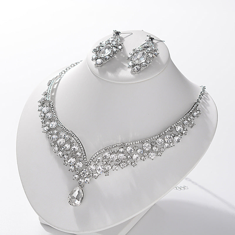 Set collana e orecchini in lega con strass e perle a goccia, eleganti e raffinati, con catena Singapore, per matrimonio