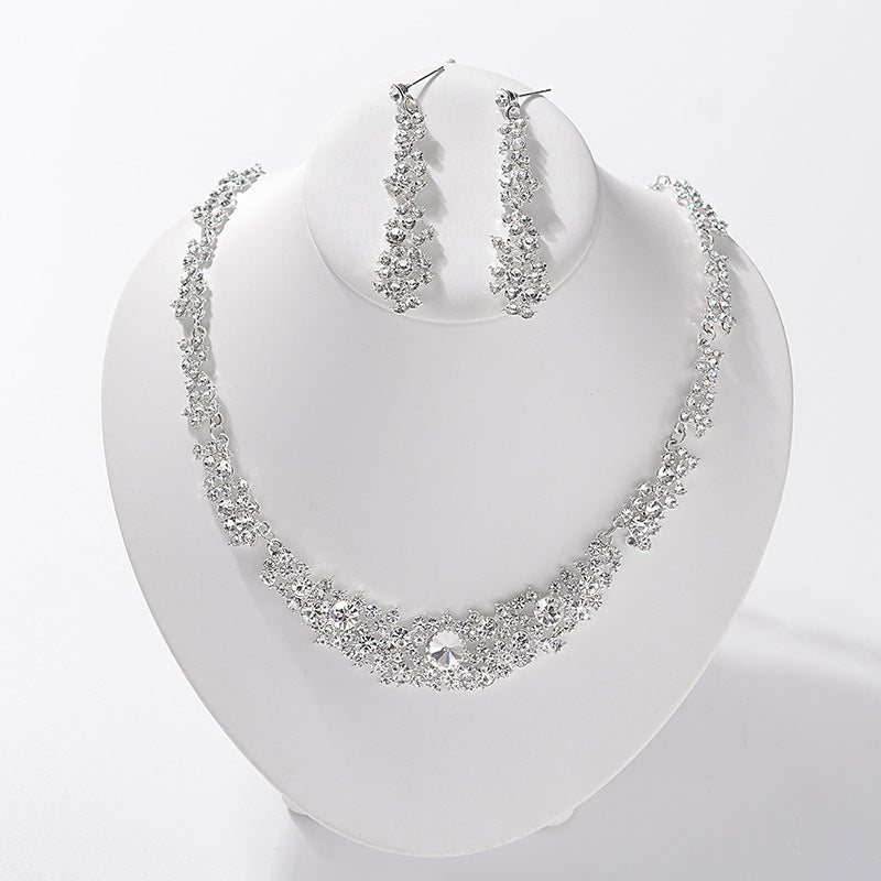 Elegante collar y pendientes de aleación con incrustaciones de diamantes de imitación con cadena singapur para bodas y fiestas
