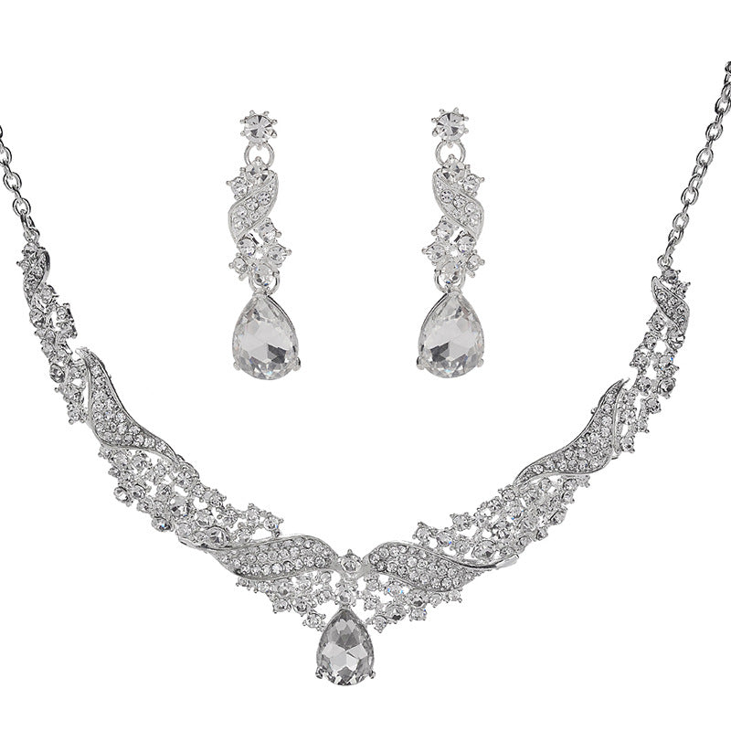 Sweet Elegant Floral Rhinestone Inlaid Alloy Jewelry Set with Singapore Chain for Women Wedding Bridal