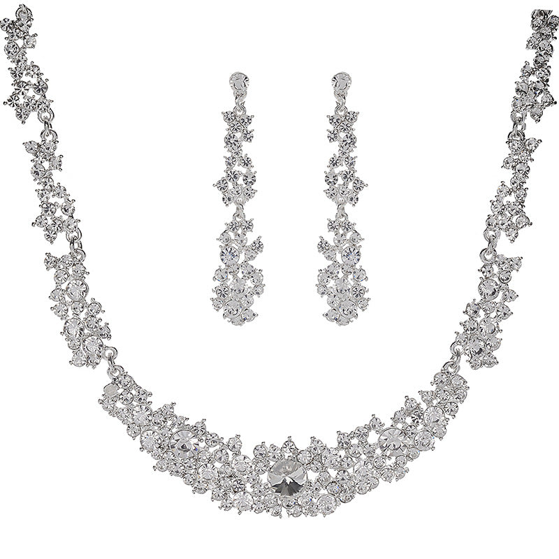 Elegante collar y pendientes de aleación con incrustaciones de diamantes de imitación con cadena singapur para bodas y fiestas