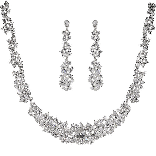 Set Collana e Orecchini Elegante in Lega con Strass, Catenina Singapore per Feste di Matrimonio
