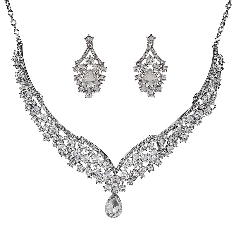 Set collana e orecchini in lega con strass e perle a goccia, eleganti e raffinati, con catena Singapore, per matrimonio