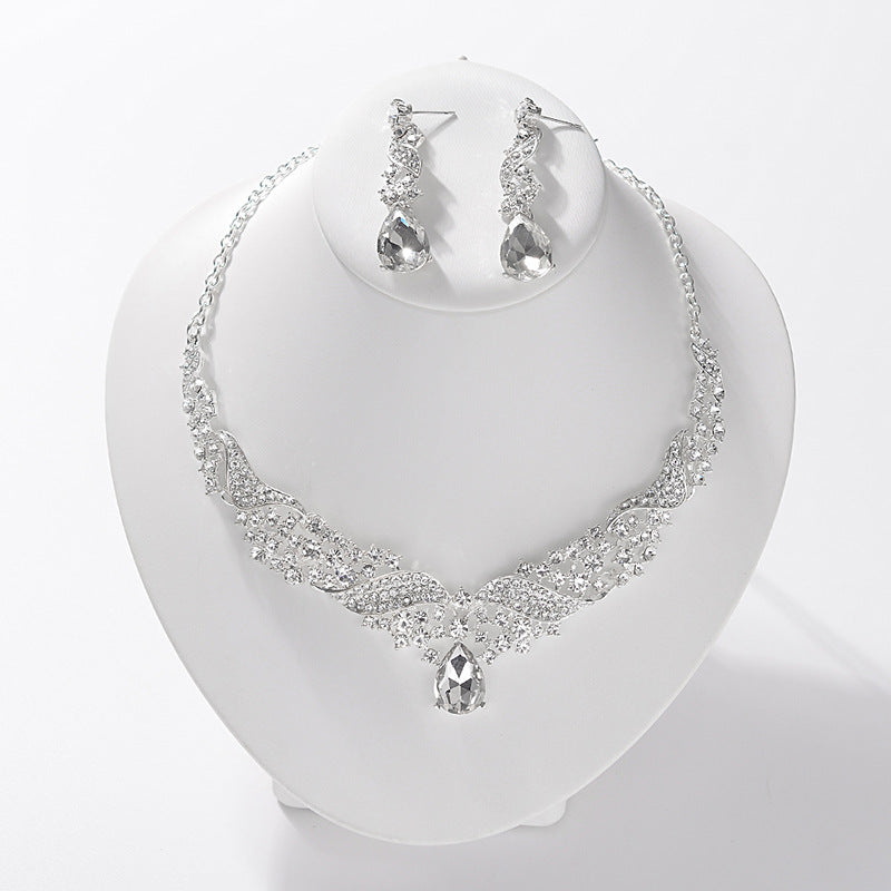 Sweet Elegant Floral Rhinestone Inlaid Alloy Jewelry Set with Singapore Chain for Women Wedding Bridal