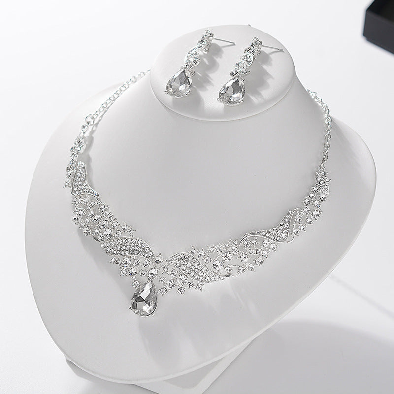 Sweet Elegant Floral Rhinestone Inlaid Alloy Jewelry Set with Singapore Chain for Women Wedding Bridal