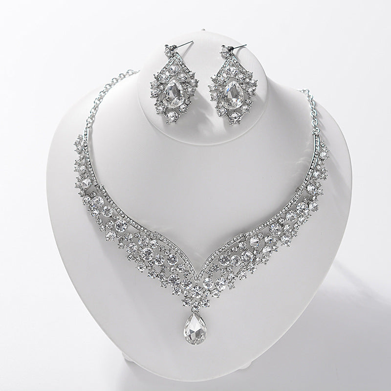 Set collana e orecchini in lega con strass e perle a goccia, eleganti e raffinati, con catena Singapore, per matrimonio