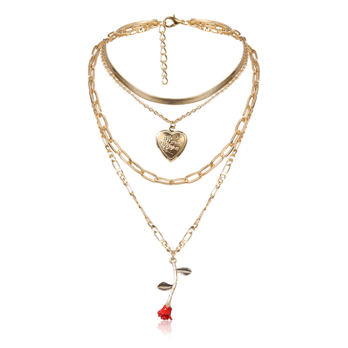 Collana pendente geometrica a rosa creativa per donna in lega con catena incrociata, motivo floreale e finitura placcata