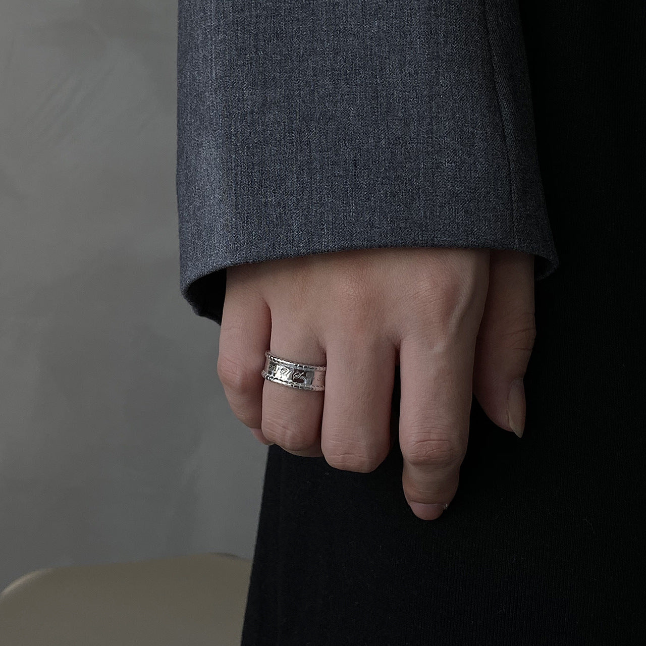 Minimalist 925 Sterling Silver Heart Letter Ring for Women