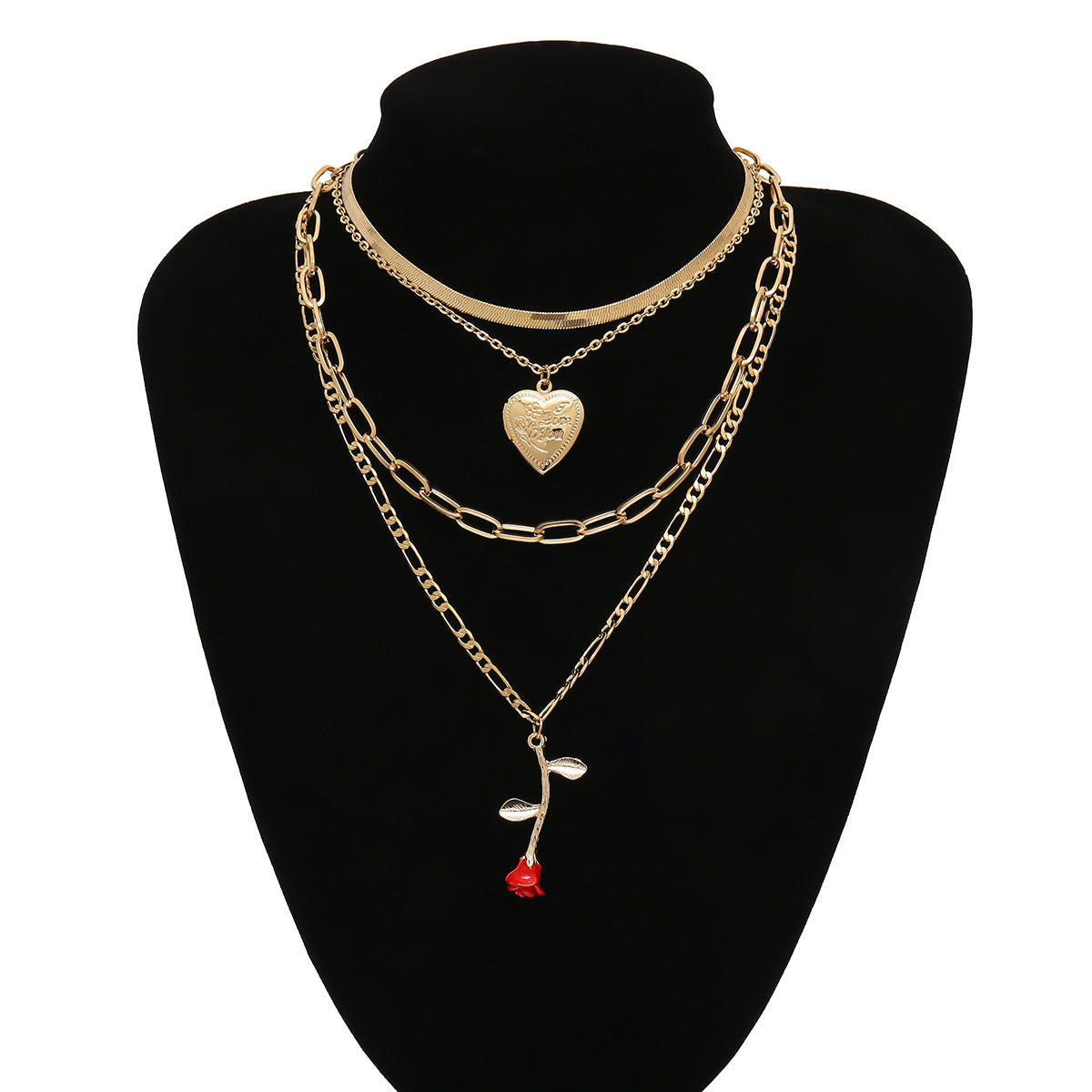 Collana pendente geometrica a rosa creativa per donna in lega con catena incrociata, motivo floreale e finitura placcata