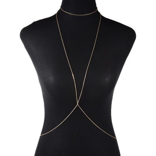 Cadena corporal de aleación con cruz geométrica de moda minimalista para mujer