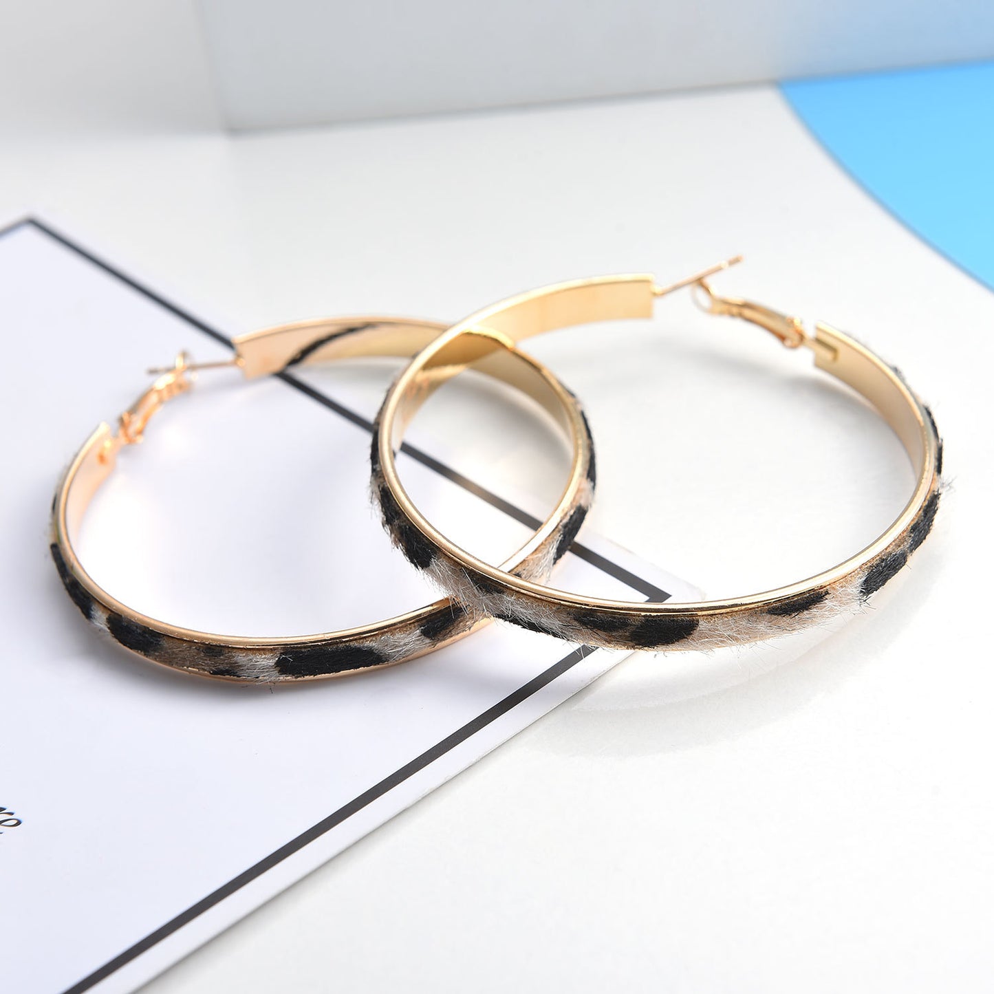 Bohemian Leopard Print Geometric Round Earrings for Women Plated Alloy