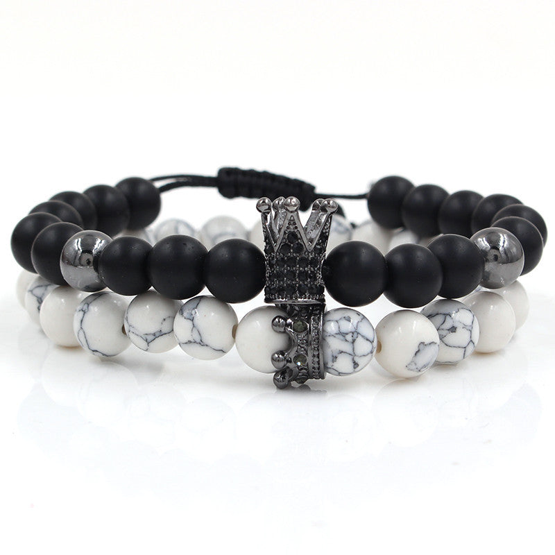 Fashion Crown Alloy Bracelet with Turquoise and Rhinestone Inlay for Unisex