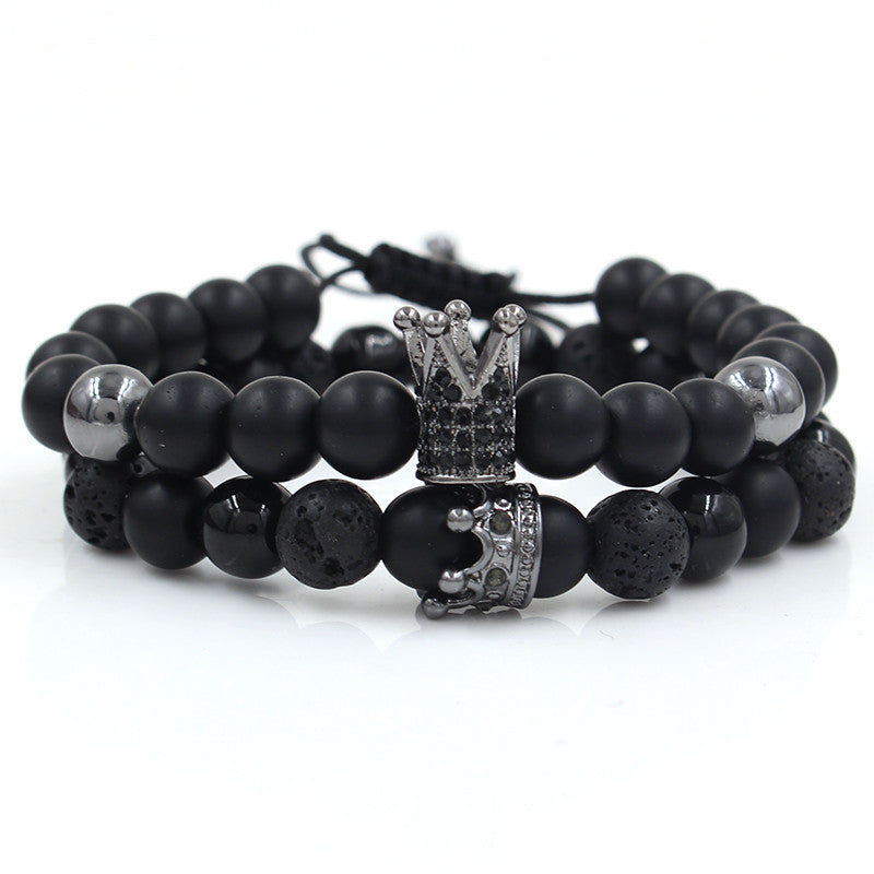 Fashion Crown Alloy Bracelet with Turquoise and Rhinestone Inlay for Unisex