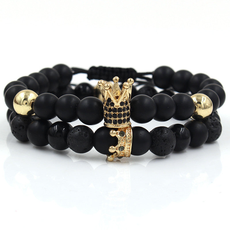 Fashion Crown Alloy Bracelet with Turquoise and Rhinestone Inlay for Unisex